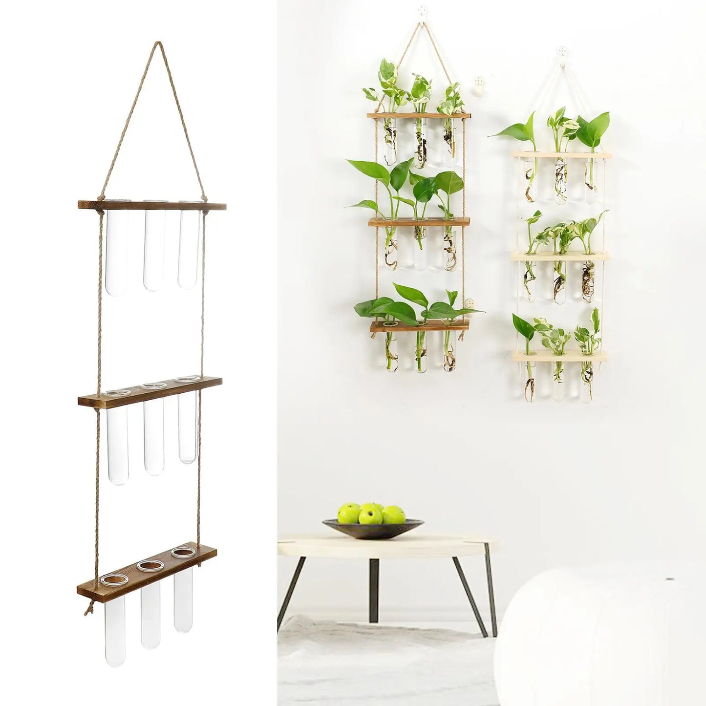 Plant Stand,Plant Container w/ Wooden Stand,Wall Hanging Planter Modern Flower Bud Vase Stand, Decor