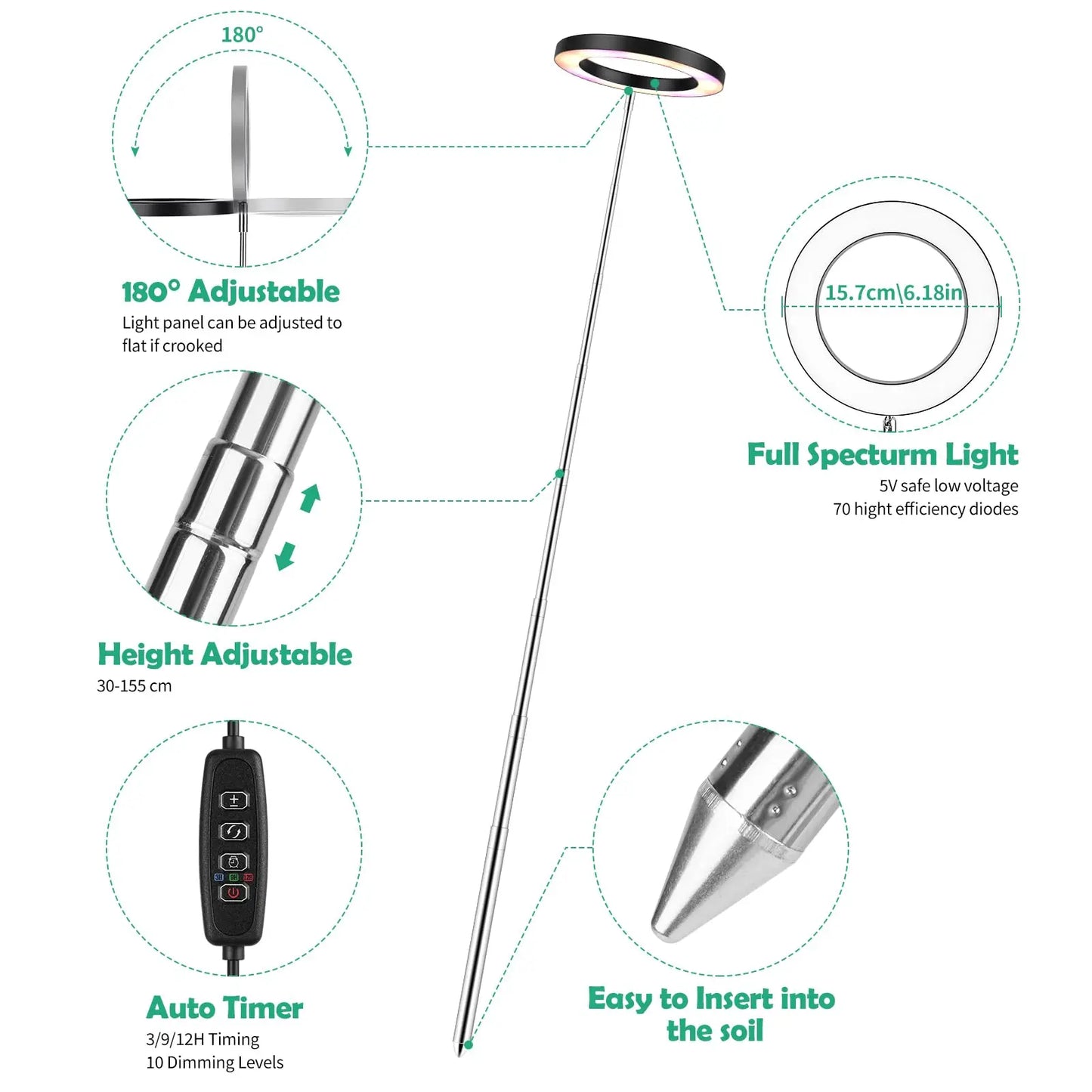 Plant grow Light, Height Adjustable with Auto On/Off Timer 3H/9H/12H, 10Dimmable Brightness, Ideal for Home Desk Plant Lighting
