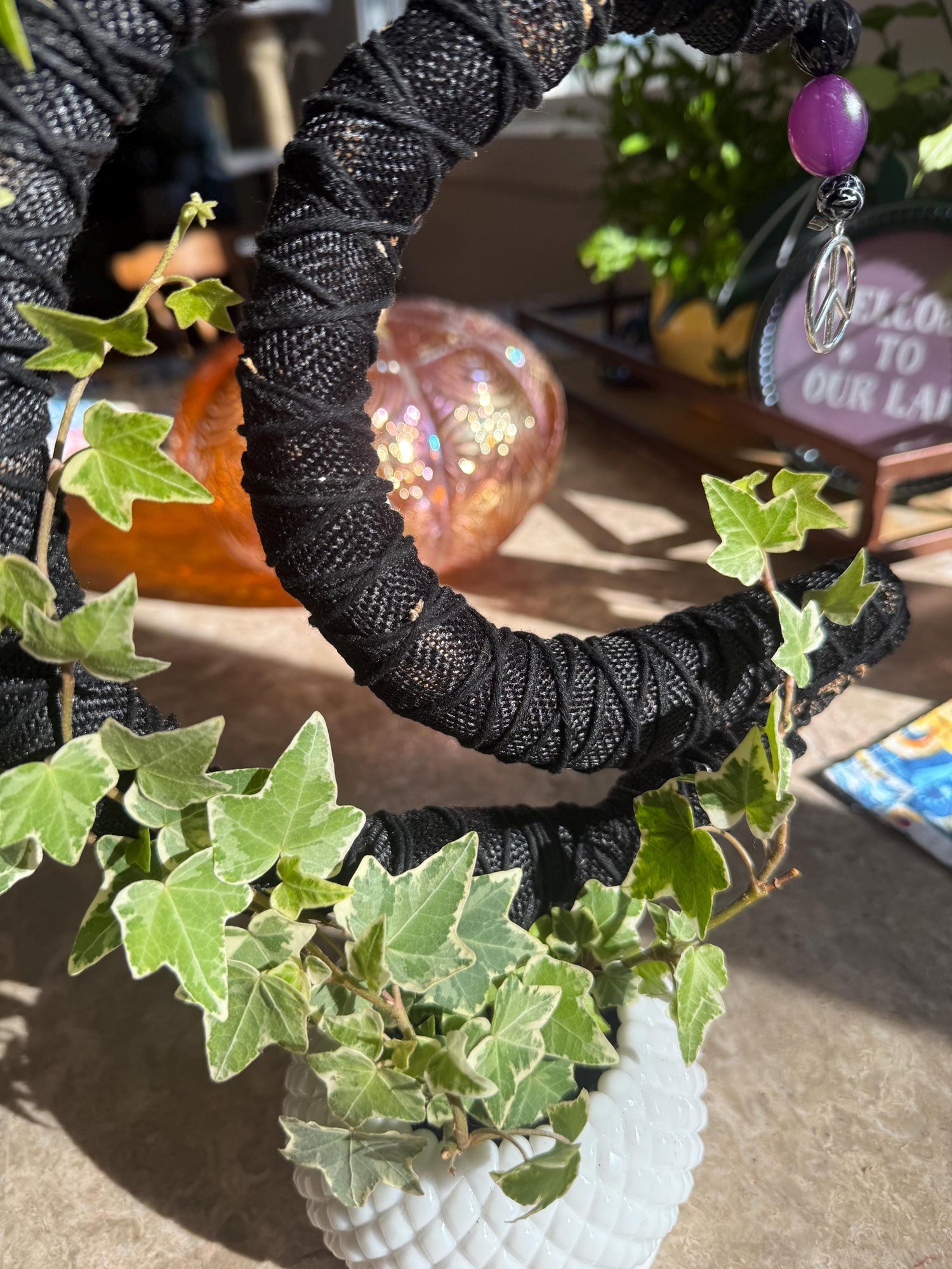 Gothic Moon Moss Pole with Peace Sign