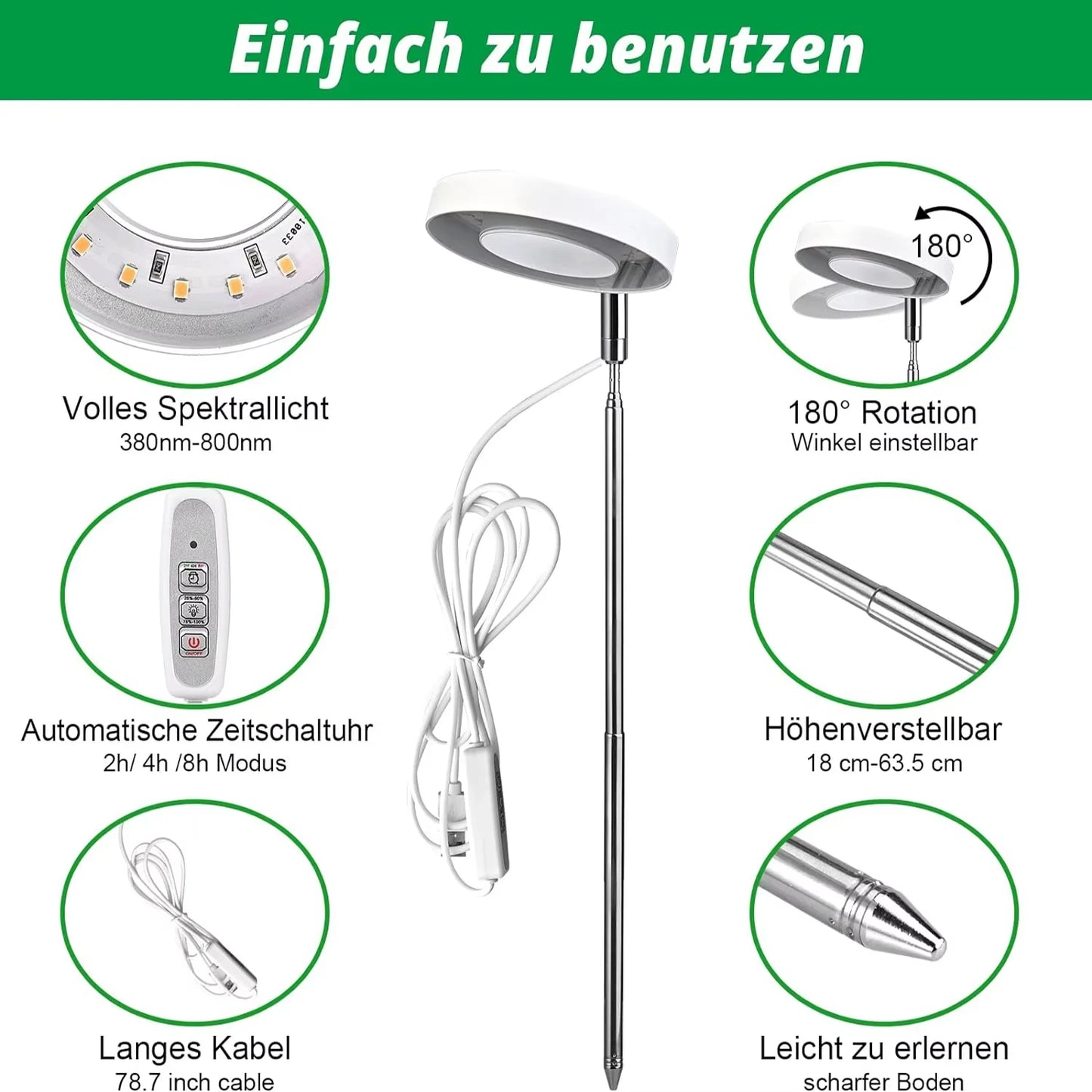 Grow Light Full Spectrum Light LED Grow Indoor Height Angle Adjustable Ring Grow Light Timer Height Adjustable USB Powered