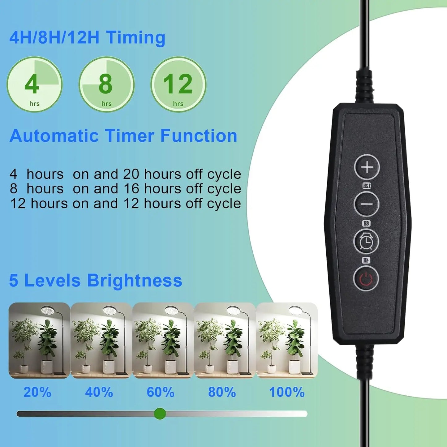 Grow Lights for Plants Full Spectrum Floor Plant Growing Lamp Large Plants Auto ON/Off Timer 5 Dimmable Levels  Adjustable Heigt