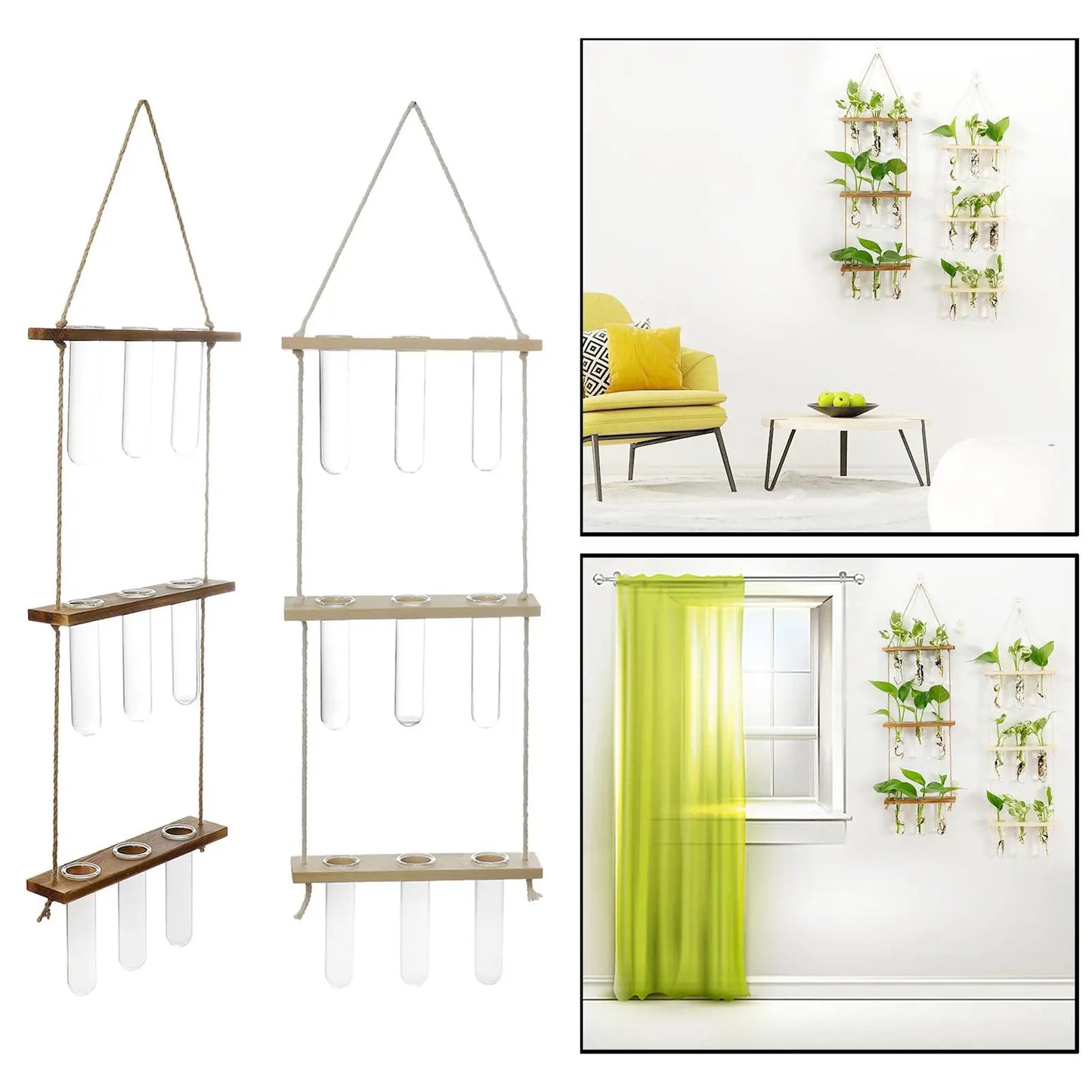 Plant Stand,Plant Container w/ Wooden Stand,Wall Hanging Planter Modern Flower Bud Vase Stand, Decor